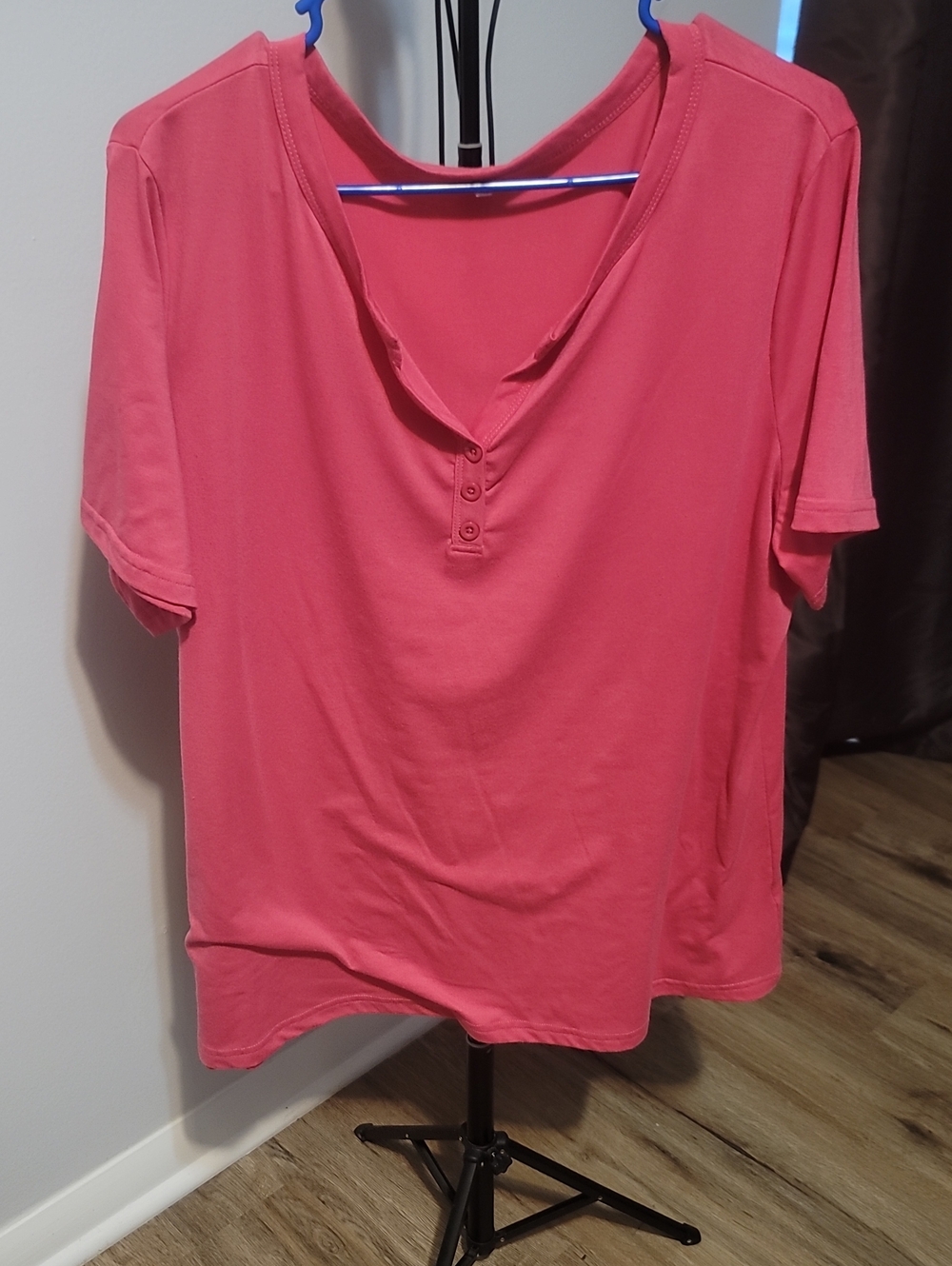 Women's Pink Short-Sleeve Henley Top